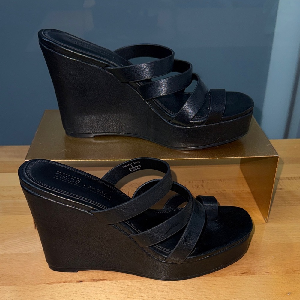 ASOS Strappy Black Wedge Sandals